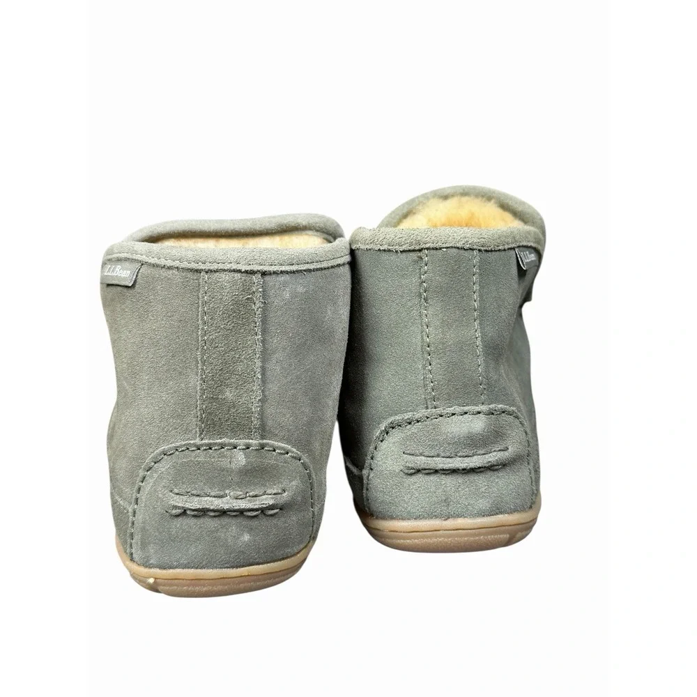 L.L. Bean Wicked‎ Good Boot Moc Slippers Mens 9M Gray Suede Shearling Lined Cozy